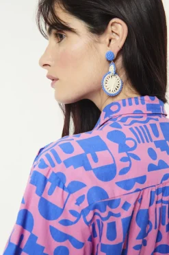 Des Petit Hauts Boucles D'Oreilles Pepitcho ECRU/BLEU Clearance